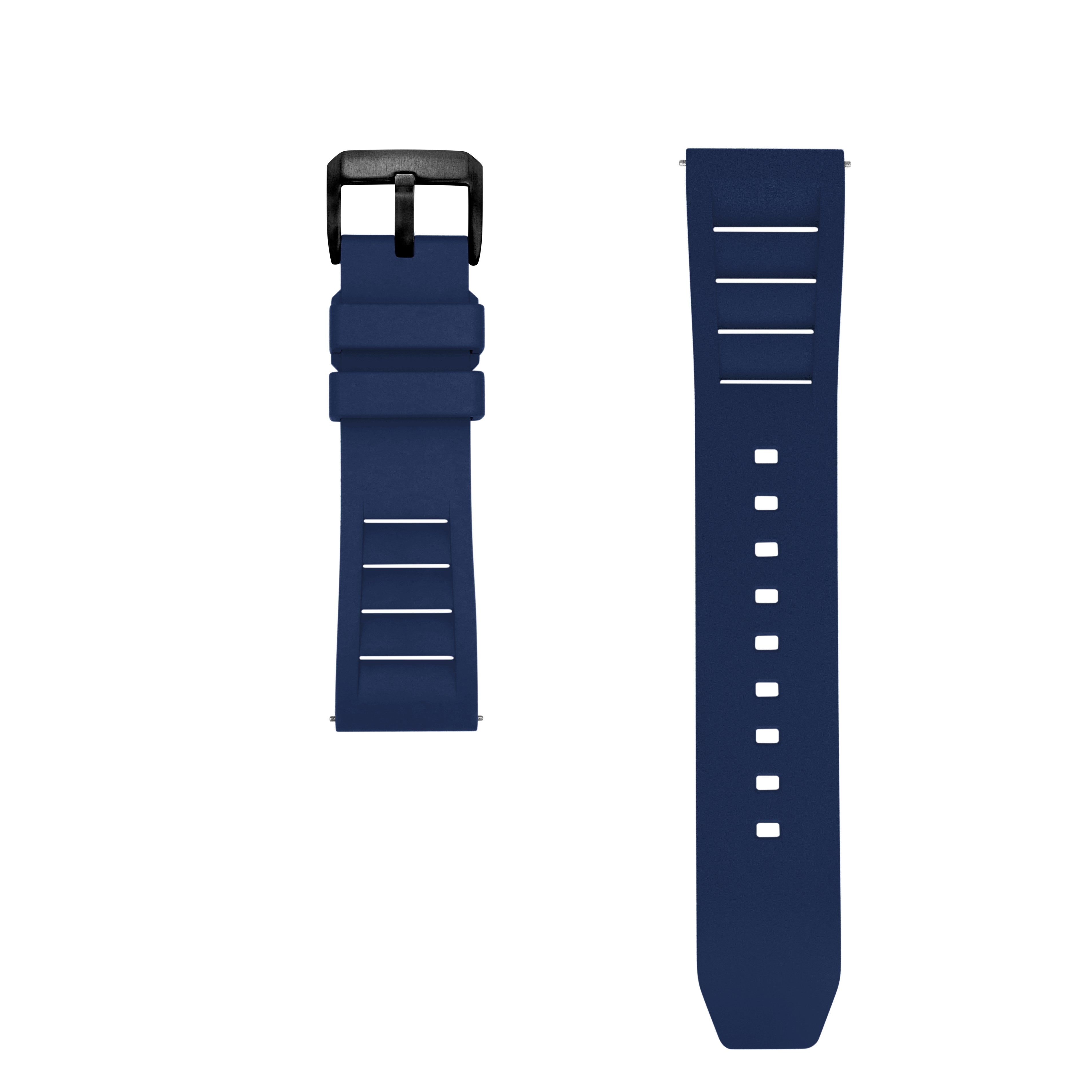 (RM-20U/22U) 20mm/22mm Quick Release Universal FKM Rubber Strap (Flat-Ends)  - 20mm / NAVY BLUE / BLACK BUCKLE