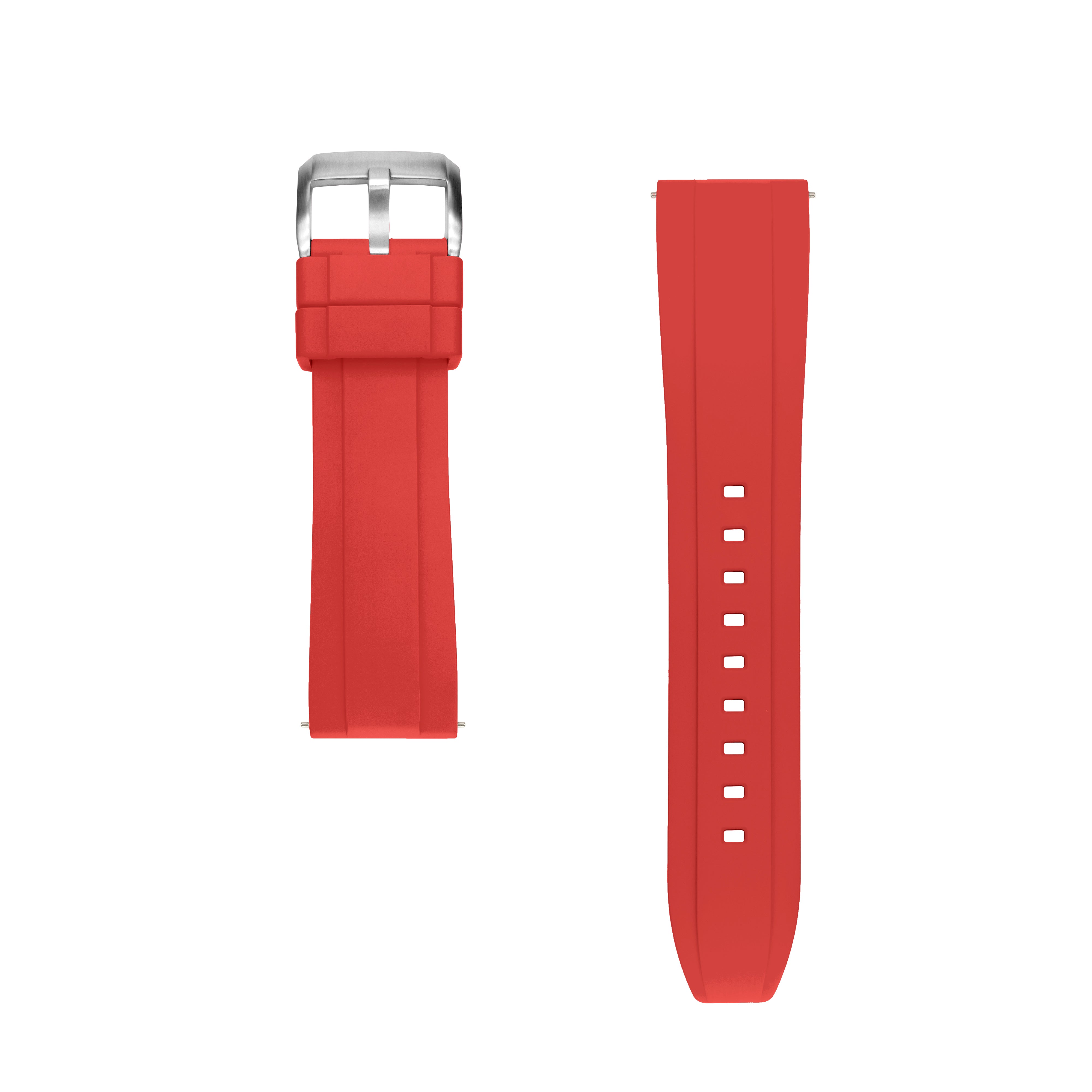 (OE-20U) 20mm Quick Release Universal FKM Rubber Strap (Flat-Ends) - RED /  SILVER BUCKLE