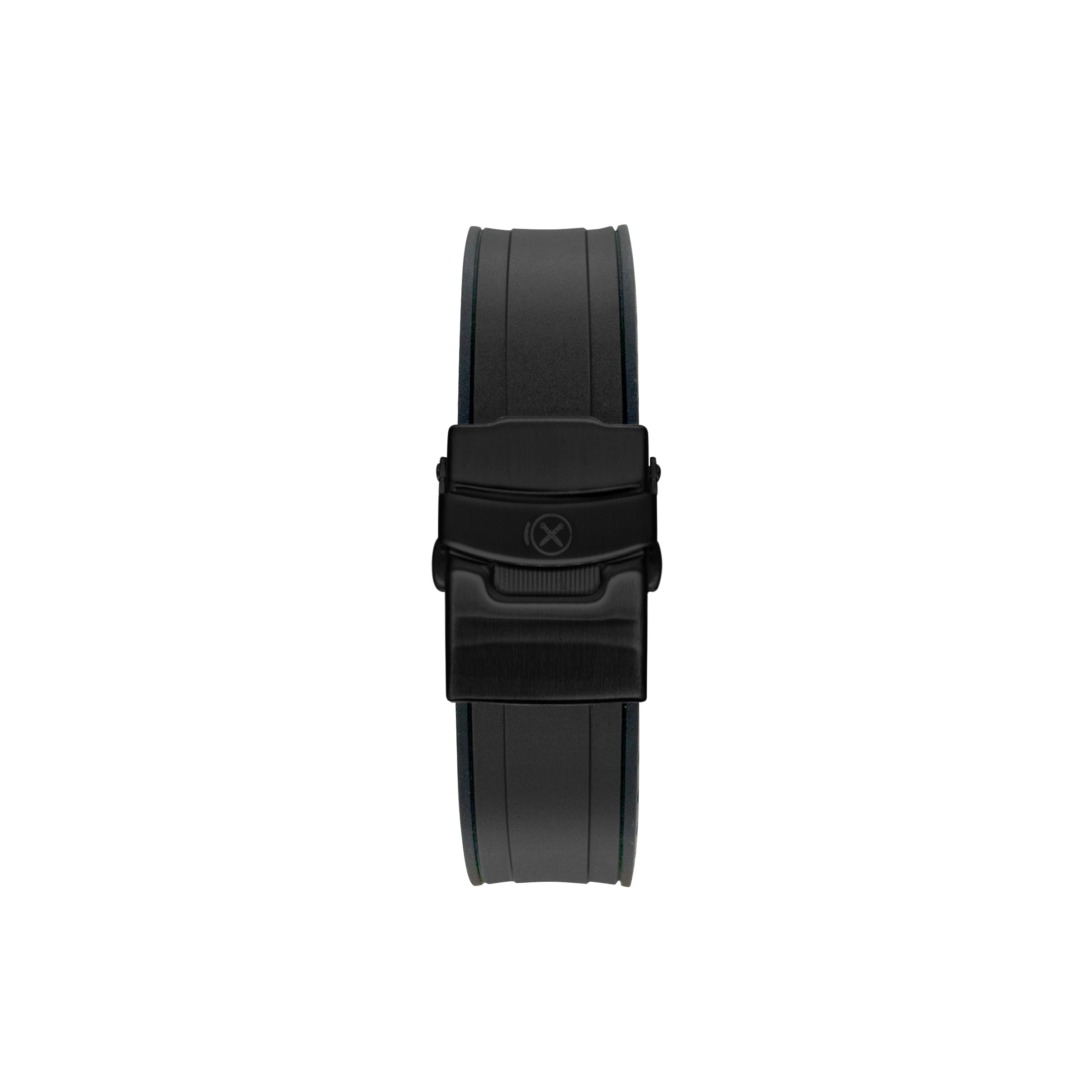 (SX1A) Rubber Strap for New Seiko 5 Sports GMT Series (Curved-Ends) - BLACK  / SILVER CLASP